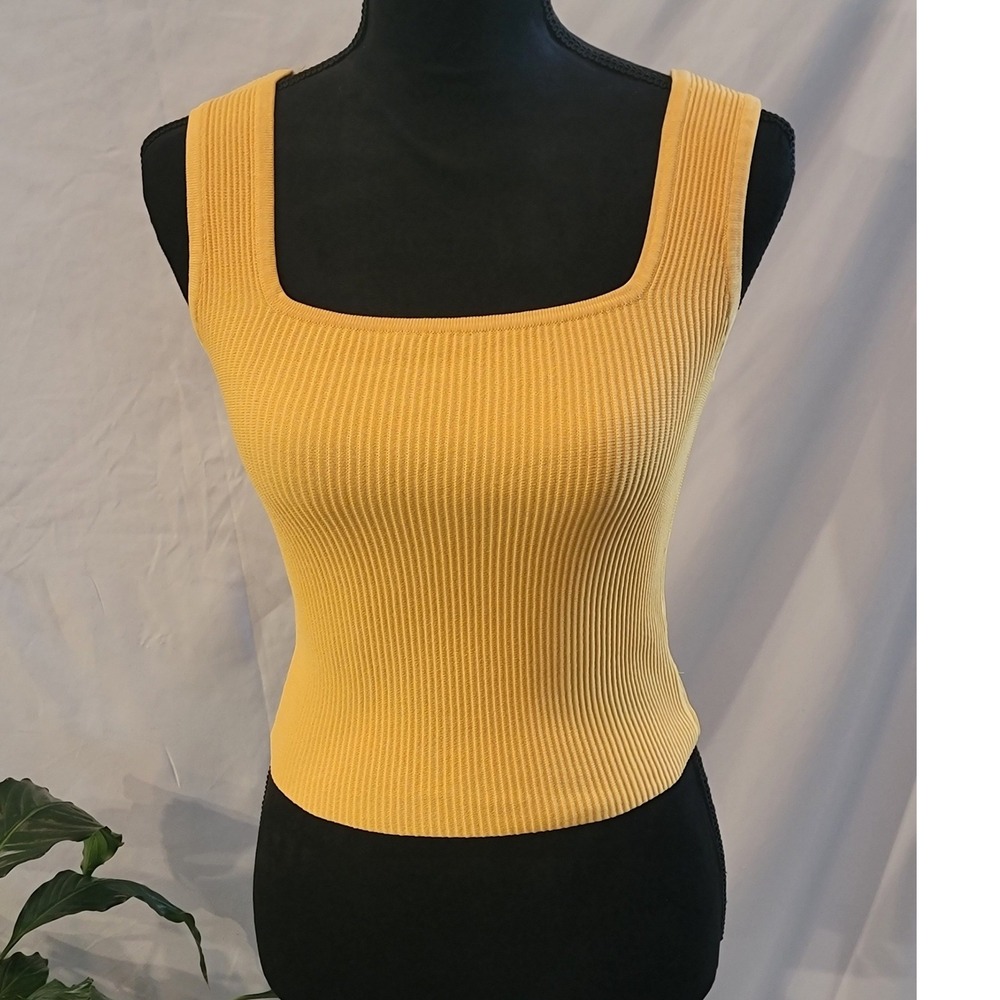 And Now This Womens Mustard Yellow Ribbed Knit Square Neck Tank Top Size‎ S